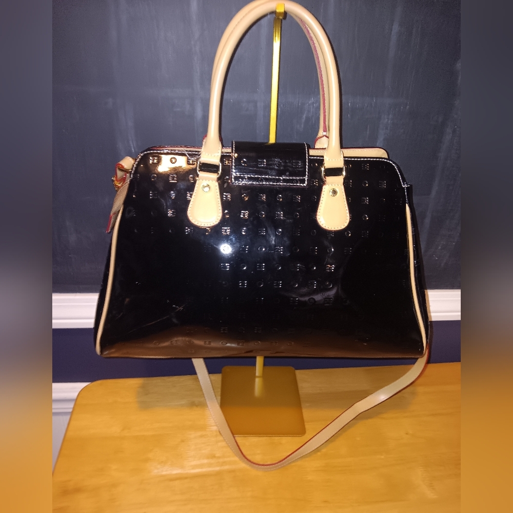 Arcadia Patent Leather Teresa Bag With D Rings And Long Strap - Picture 2 of 5